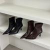 Pointed thin heel short boots women's high heel thin boots temperament brown leather zipper ankle boots