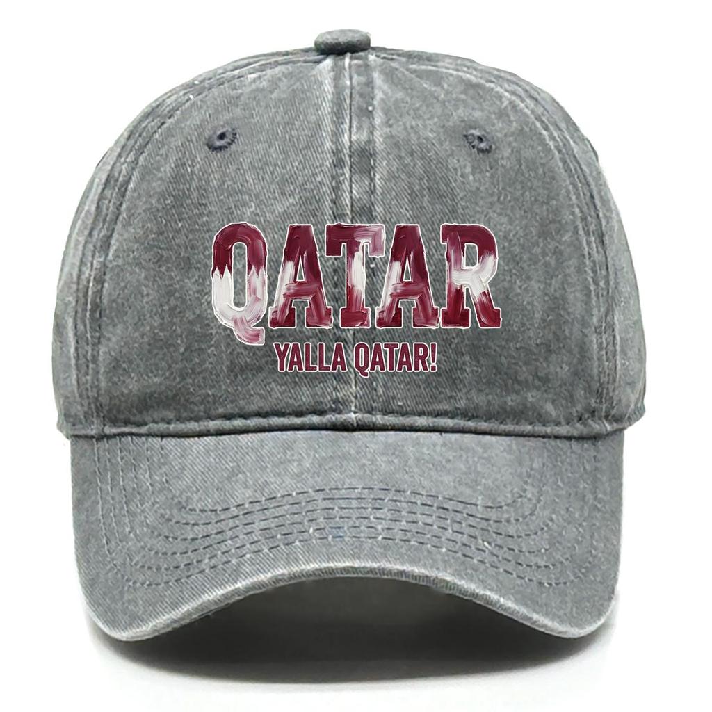 Snapback Baseball Cap With "QATAR" "YALLA QATAR" Flag Printed , Adjustable Baseball Hat Hip Hop Raw Brim Simple Fashion Sun Hat