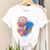 Damen-T-Shirt mit Aquarell-Traumfeder-Druck, lässiges T-Shirt, modische Kleidung, Cartoon-Druck, Damenbekleidung, grafisches Kurzarm-T-Shirt