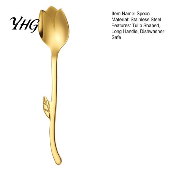 Dishwasher Safe Spoon Tulip Shaped Stainless Steel Spoon, Long Handle Coffee Ice Cream Kitchen Flatware Dessert Serving with Hanging Hook, Utensils