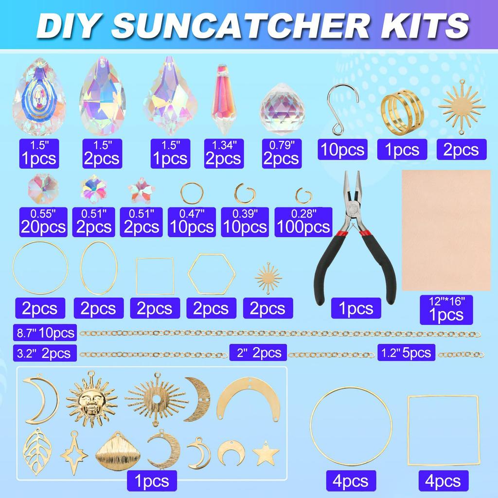 200 Piezas Kits para Hacer Atrapasoles DIY Manualidad para Adultos Suministros para Atrapasoles de Cristal Colgante de Ventana de Vidrio de Color Interior