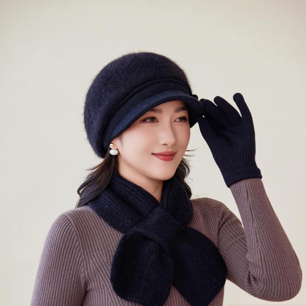 Mom Hat Winter New Fashion Plus Velvet Rabbit Fur Basin Hat Middle Aged and Elderly Elegant Light Luxury Ear Protection Warm Knitted Hat