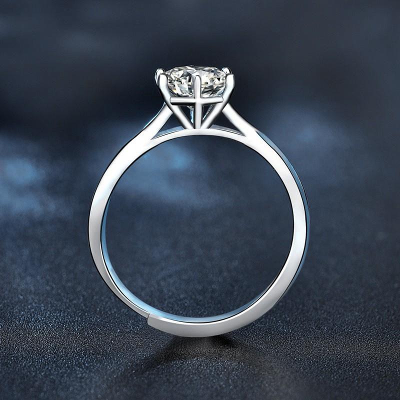 Adjustable Moissanite Ring Women Six Prong Solitaire Engagement Wedding Jewelry In