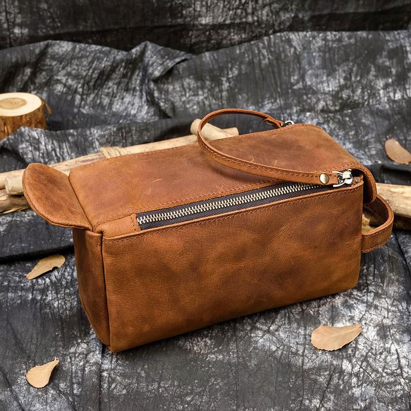 Nuevo Bolso de Mano para Hombre de Cuero Crazy Horse Multifuncional Neceser Genuino Gran Capacidad Almacenamiento para Mujer