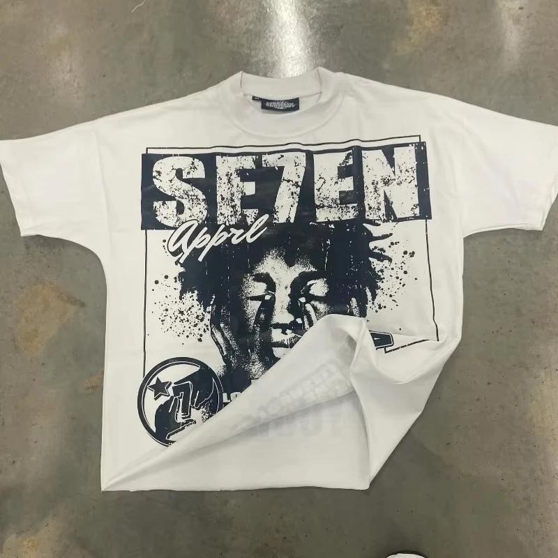 25 New Fashion Hot Y2k Top Alphabet Print Street Harajuku Short Sleeve T-shirt Men American Retro Loose Couple Casual Oversized