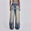Y2k Vintage Women Jeans Back Wing Printed Rivet Washed Wide Leg Denim Pants Baggy Distressed Casual Trousers Streetwear