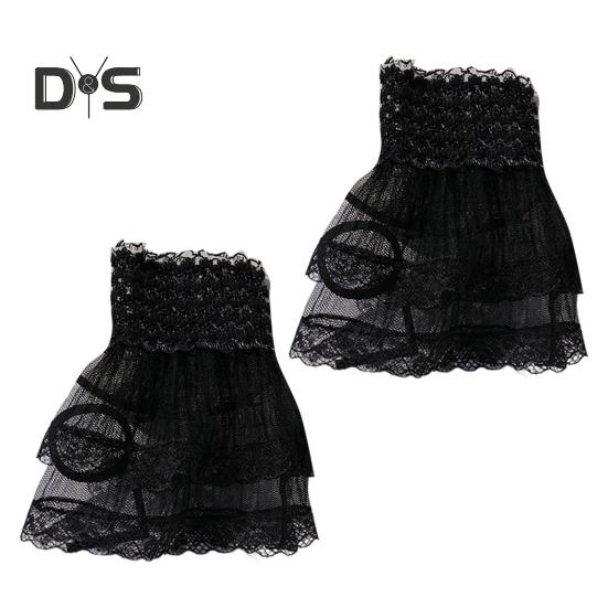 

1 пара жіночих рукавичок для випускного балу, прозоре мереживо, видовбаний край із рюшами, тонка манжета на зап’ясті, виступи без пальців, весільні рукавиці для нареченої чорний