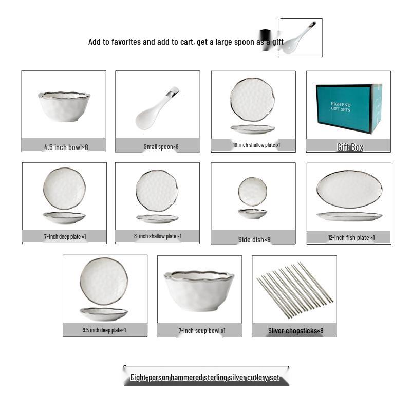 Elegant Hammered Silver Edge Ceramic Bowl & Plate Set - Perfect Housewarming Gift