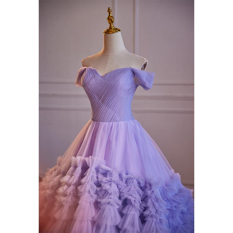 Purple Fairy Evening Dress Dress Female Piano Playing Tutu Skirt One-word Shoulder Noble Princess Travel Shadow Light Wedding Dress