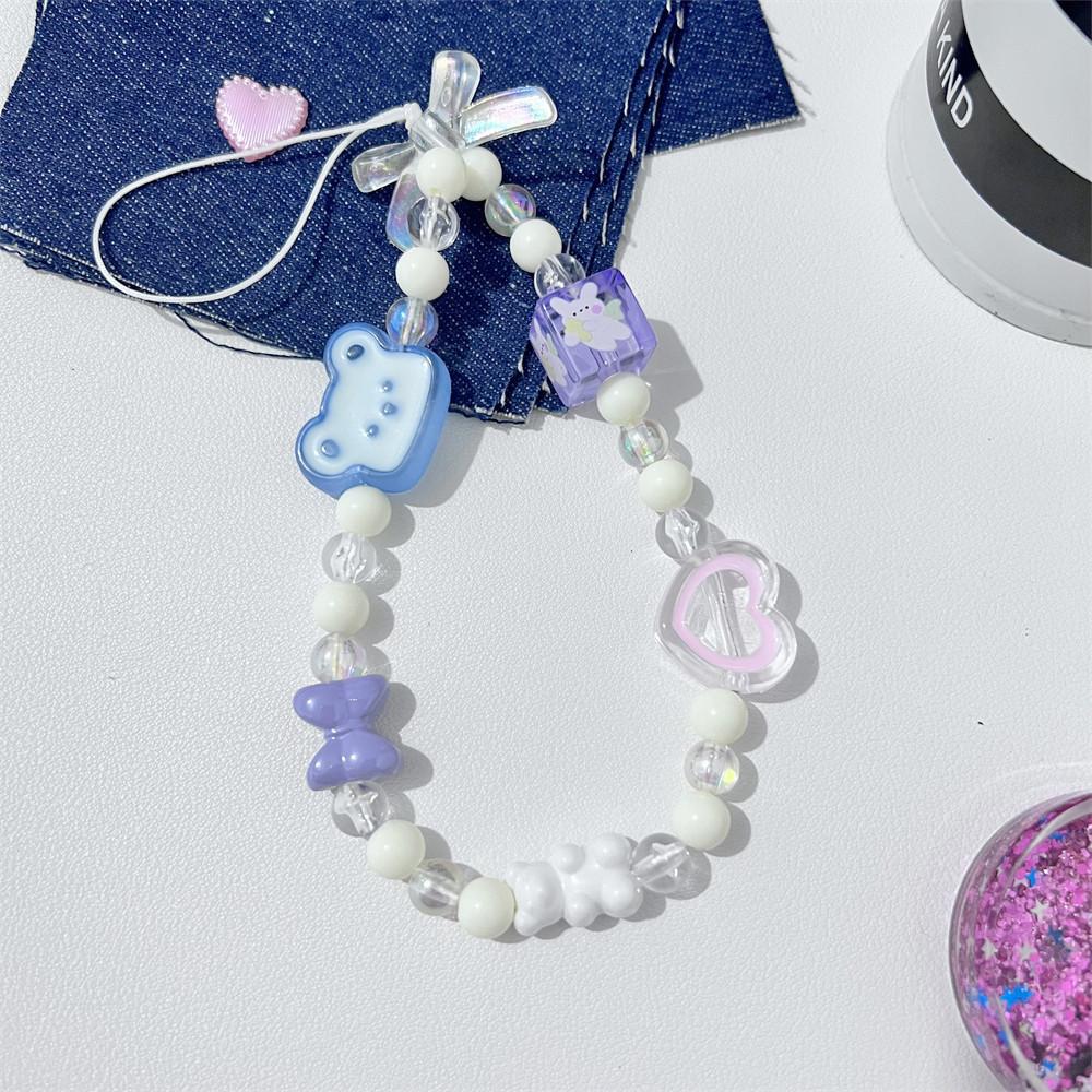 Cartoon Pearl Bowknot Phone Lanyard Anti-lost Detachable Love-heart Butterfly Phone Keychain Phone Chain Wrist Strap