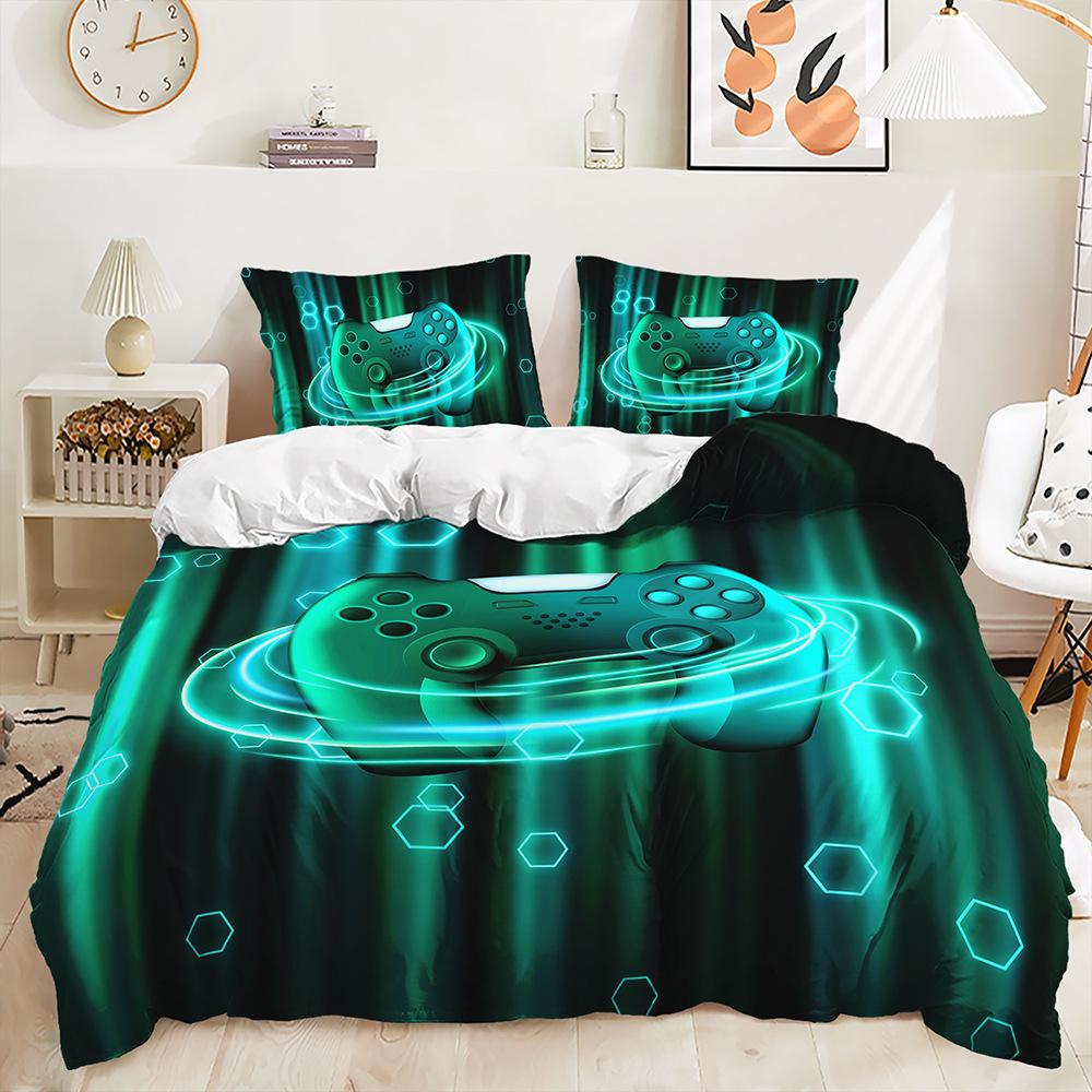 Three-Piece 3D Quilt Cover Gamepad Cool Gradual Change Kit Bedding