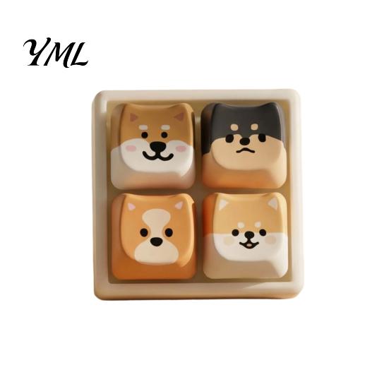 Mechanical Keyboard Toy Cartoon Dog Fidget Toy, 1/2/3/4/9-Key Push Button Stress Tactile Feedback Relief Mini for Backpack Handbag Purse Charm
