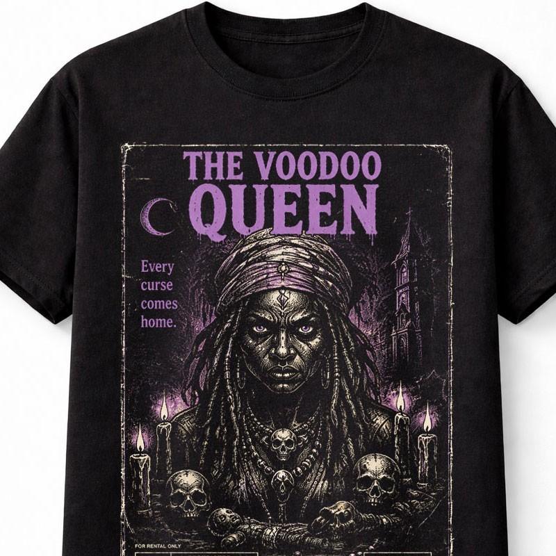 Voodoo Queen Gothic Horror VHS Occult Skull Witch Unisex TShirt