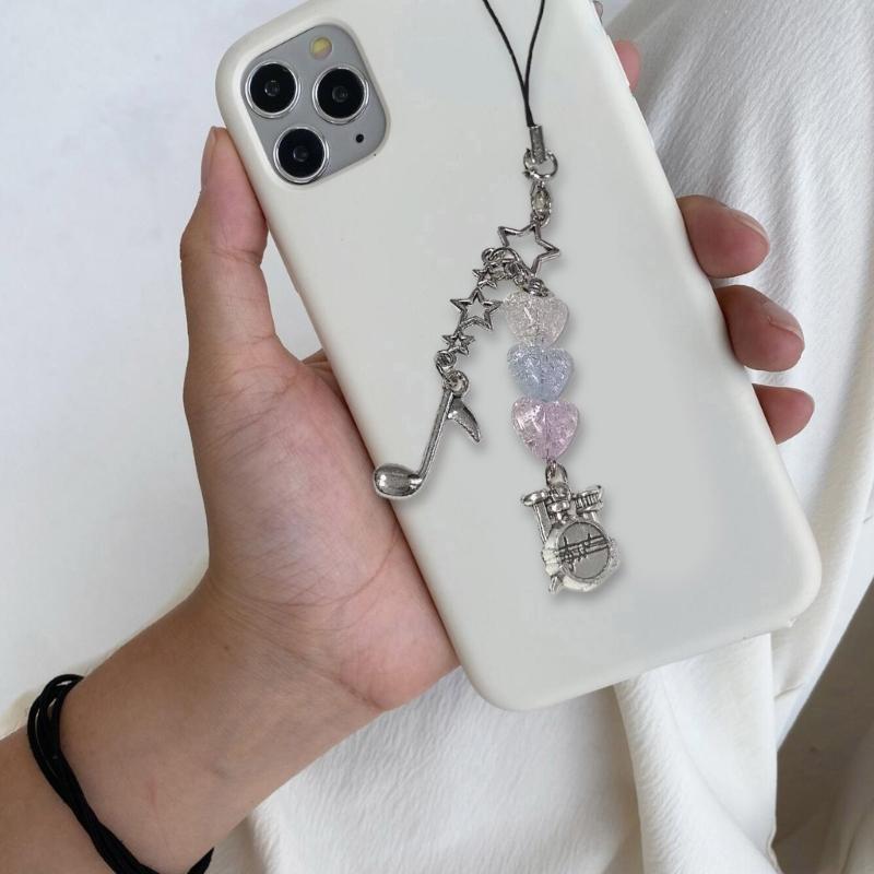 Drum Set Note Beaded Phone Charm Colorful Heart Pendant Keyring for Music Lovers Accessory for Smartphones and Bags