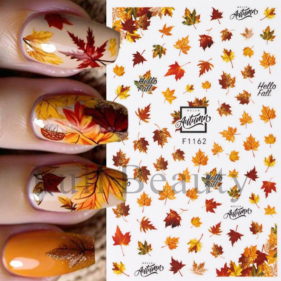 Nail Art Stickers Autumn Thanksgiving Maple Leaf Harvest Mushroom Hazelnut Honey Yellow Leaf Nail Stickers
