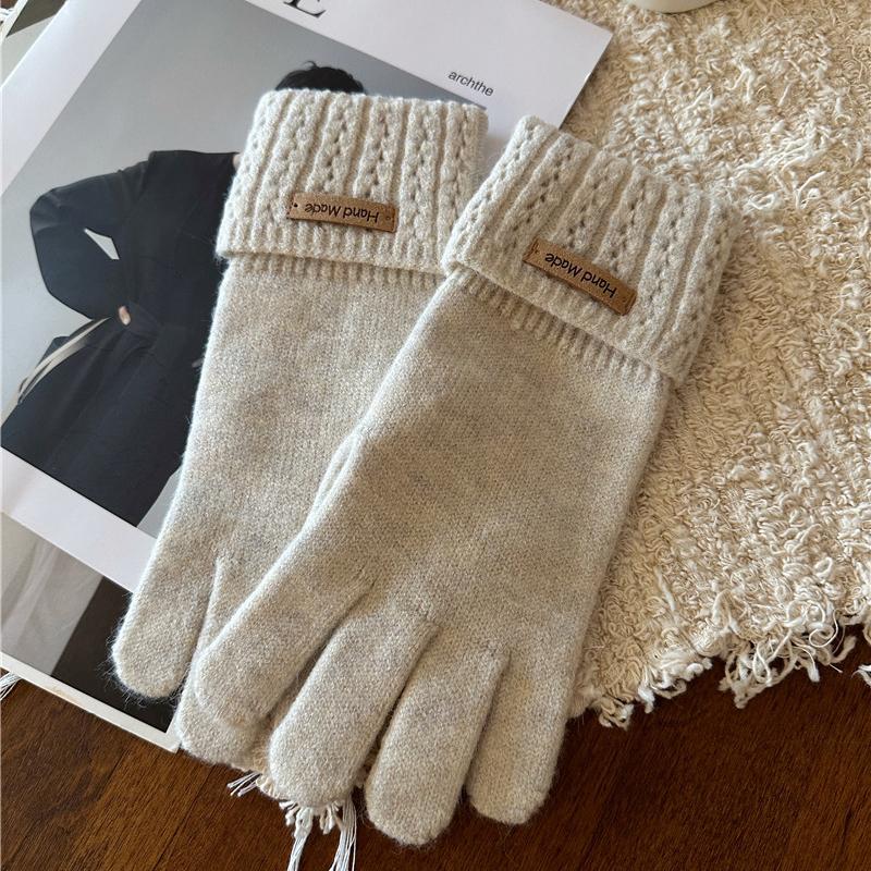Autumn and Winter Knitted Warm Gloves for Women with Leaky Fingers Touch Screen Washable Thickened Warm and Cold Resistant Glove