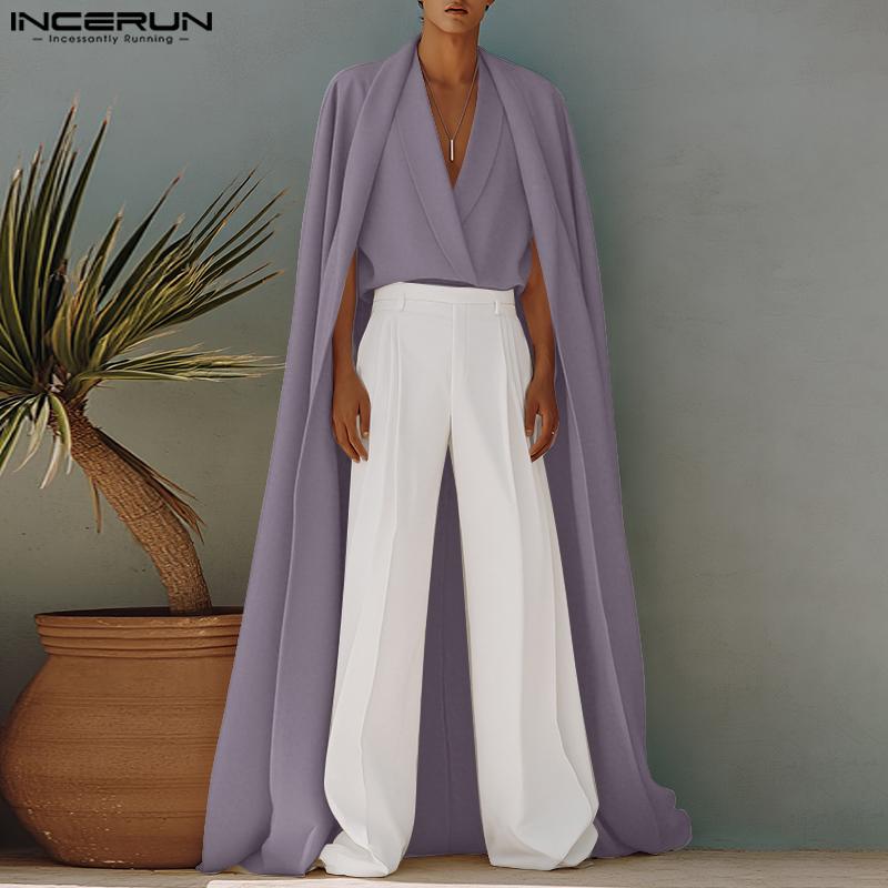 Collar Incerun Men Ruffled Swing Fake Twopiece Long Shawl Shirts