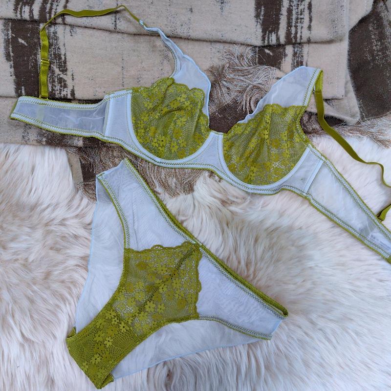 Vintage Splice Sada spodního prádla Sexy Ultratenká Krajka Květiny Výšivka Sada podprsenky Ženy Prodyšné Intimní prádlo Lingerie Francouzská Romantická