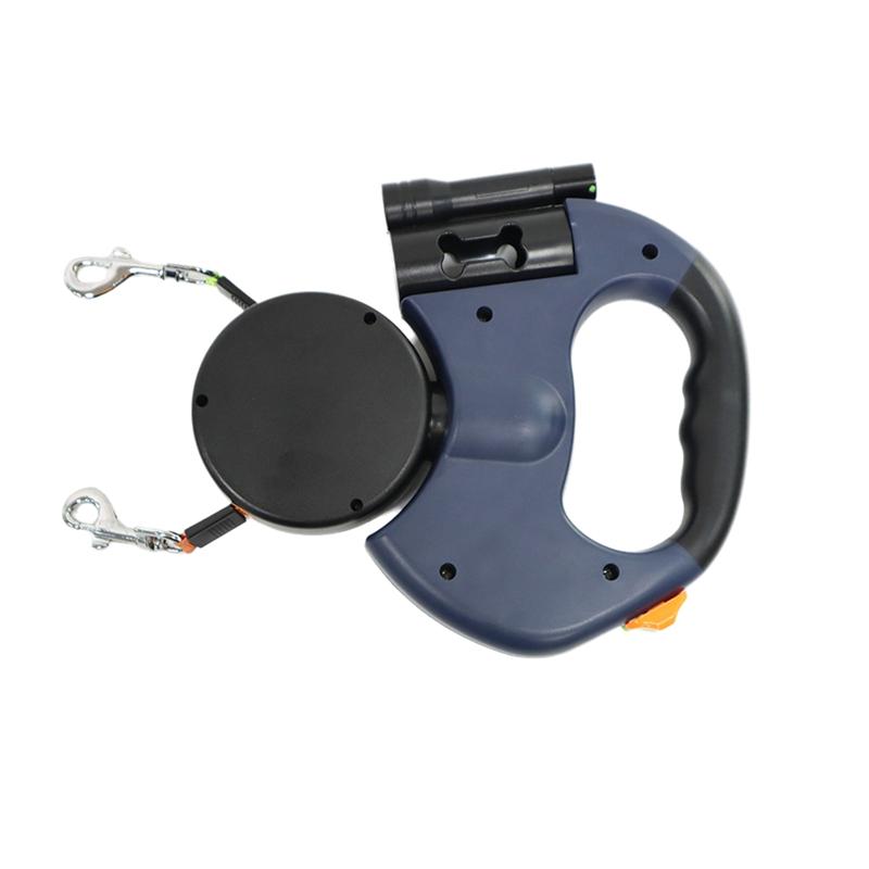 

2025 Trend Auto Retractable Dual Dog Leash With Flashlight Waste Bag Box Roulette Double-Ended Traction Rope Pet Dog Supplies синий