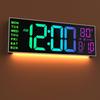JALL 16" Large Digital Wall Mount Clock, Count Down Timer, Alarm, Big LED, 8 RGB Color, DST, Temperature for Living Room Classroom Desk, Xmas,