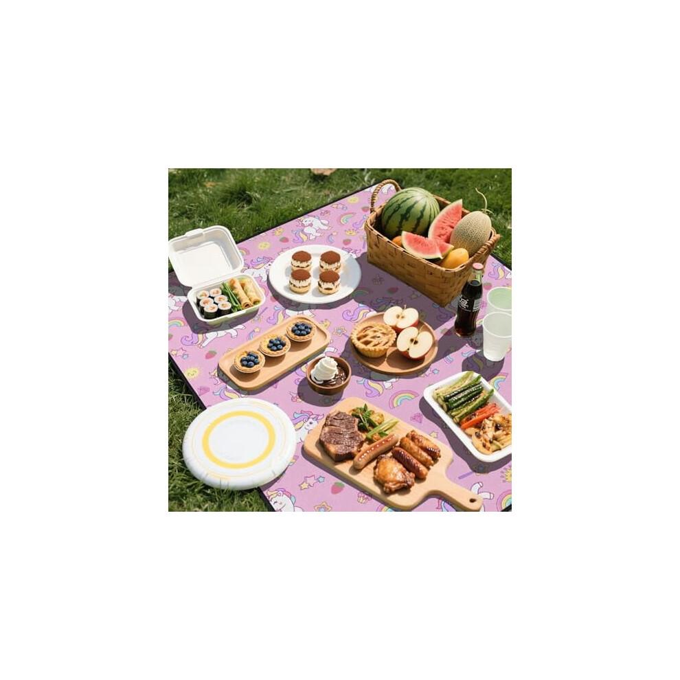 Manta de Picnic Extra Grande 80"x80" de Unicornio Rosa – Impermeable, a Prueba de Arena, Plegable, Compatible con Playa, Césped
