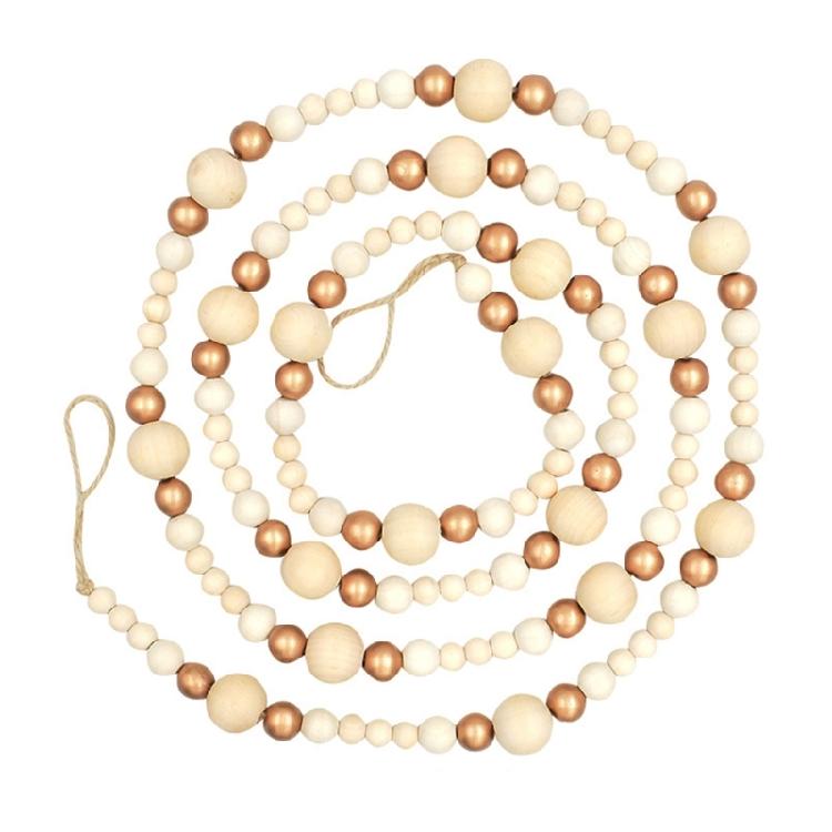 Wooden Bead Christmas Garland 7.41ft Long Festival Tree Decoration For Mantels Staircase Holiday Party Centerpieces