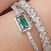 Fashionable Emerald Green Crystal Double Layer Ring Adjustable Opening Ring Copper Crafted Jewelry For Her