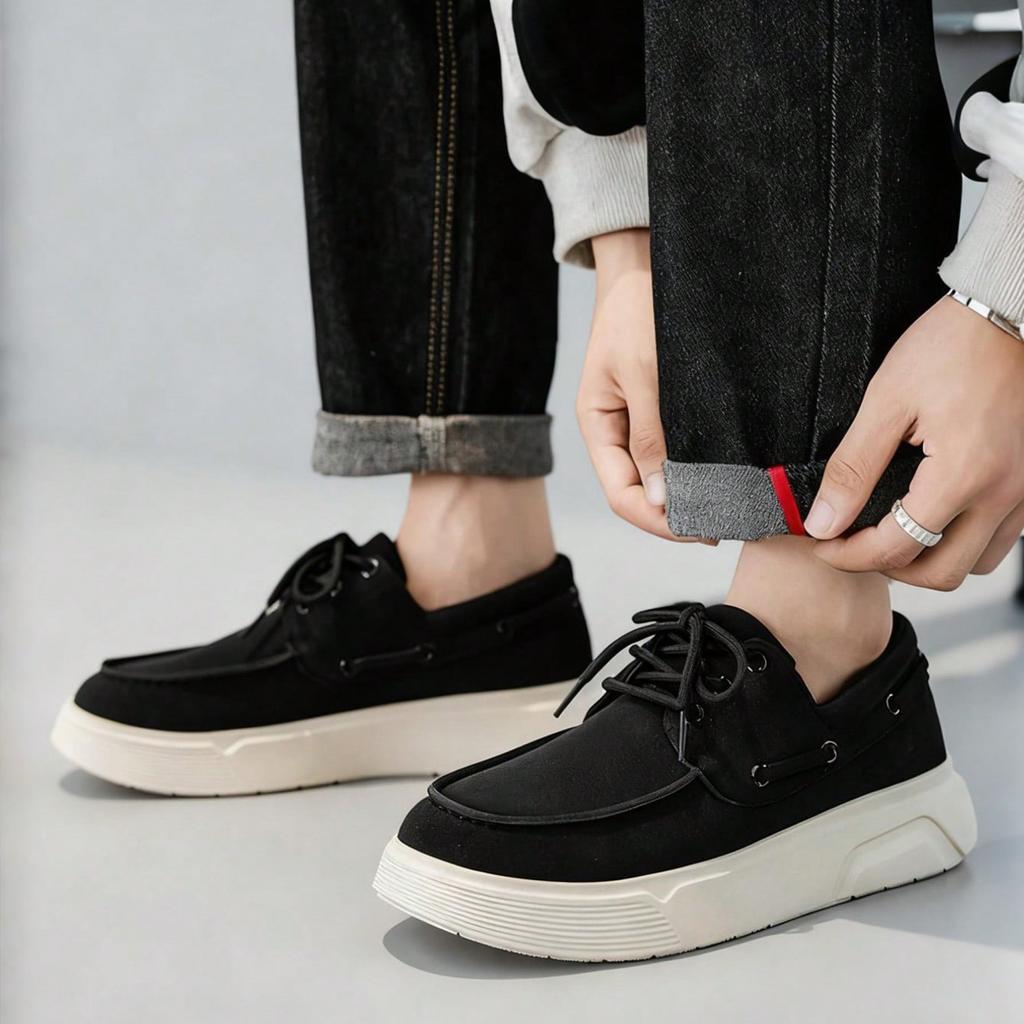 Fashion Leather Casual Men's Shoes Comfortable Wallking Sneakers Lace Up Non Slip Wear Daily Business Preppy Platform Shoes