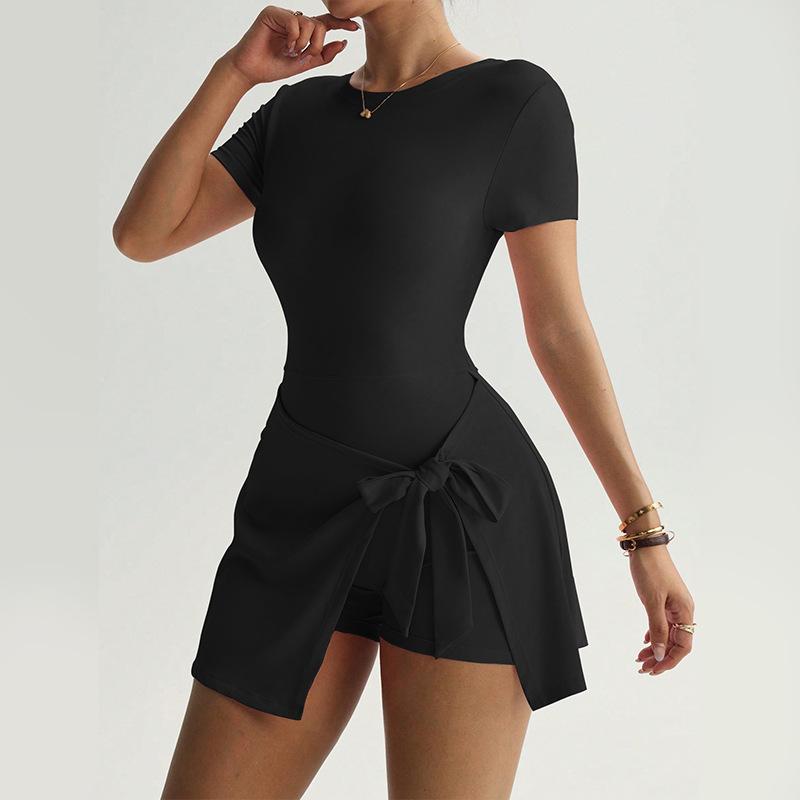 Casual Yoga One-Piece Short Skirt Tight Back Fake Two Pieces Outdoor Fitness Anti-Light Sports Tennis Skirt Women