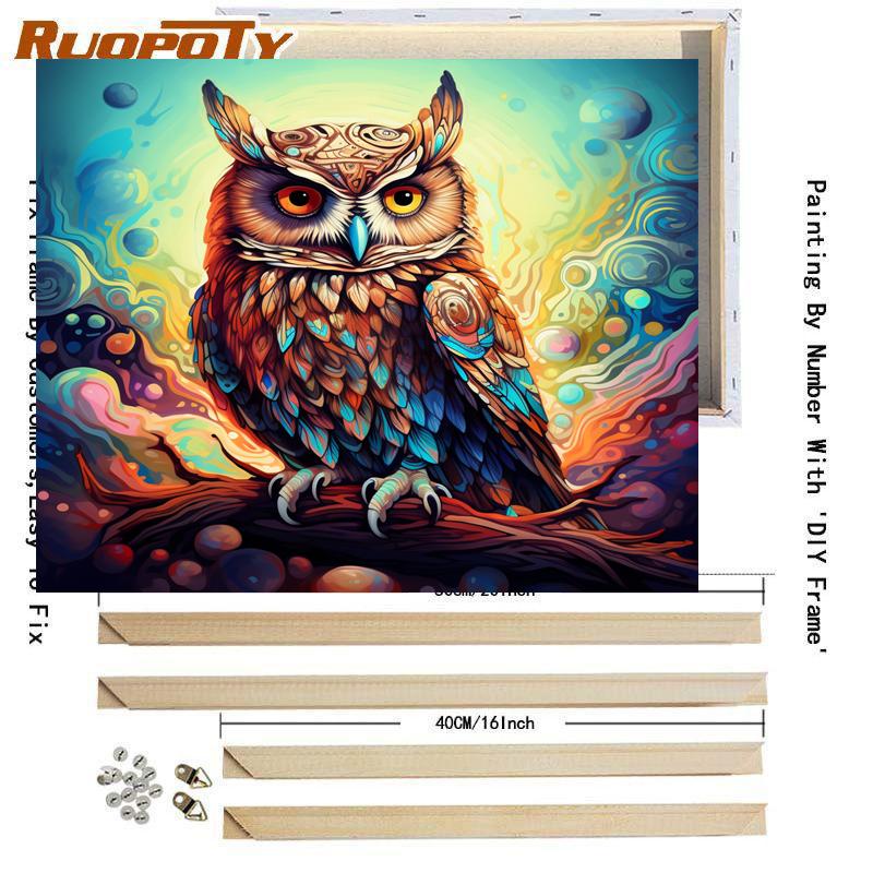 RUOPOTY Acrylmalerei nach Zahlen für Erwachsene Eule Zeichnung auf Zahlen Wand Kunst Malset Geschenk handgemalte Leinwand Malerei Anim