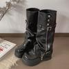 Black retro British platform knight boots women's 2025 new summer versatile boots removable Mary Jane