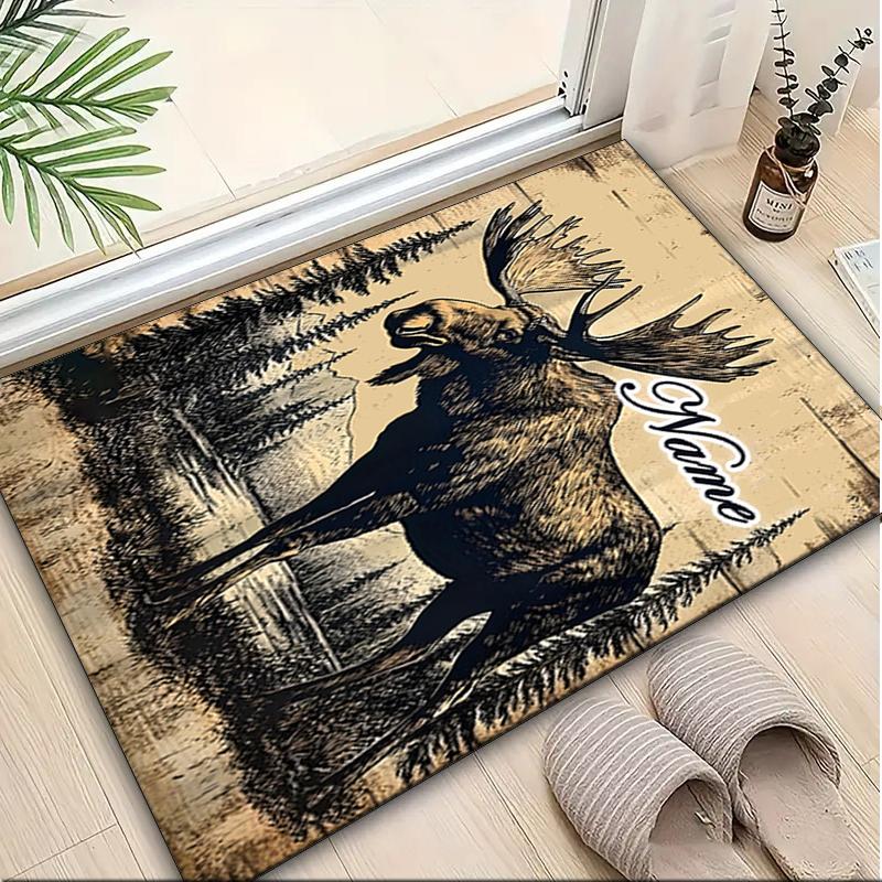 1PC Custom Name Moose Wilderness Theme Floor Mat Ideal for Living Room, Game Rooms, Office, Bedroom,Floor Mat Playful Design