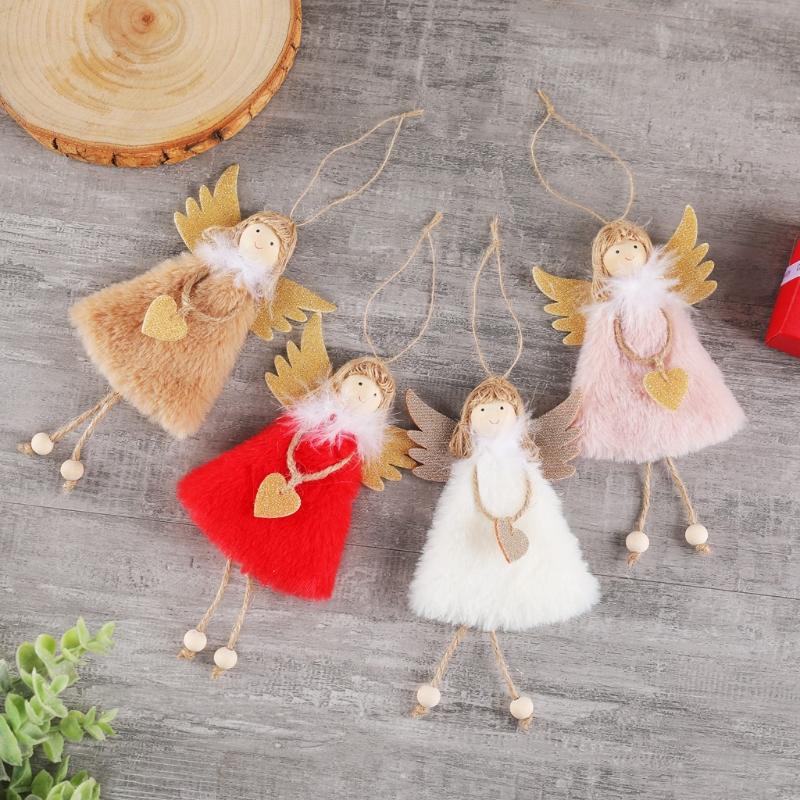 17cm/7’’ Plush Toy Angel Christmas Ornament Cute Hanging for Doll for House Decoration New Year’s Day Party Ornament Dec