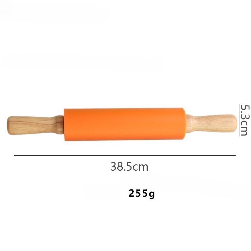 1Pcs Non-Stick Silicone Rolling Pin Wooden Handle Pastry Dough Flour Roller Kitchen Cooking Baking Tool For Pasta Cookie Dough