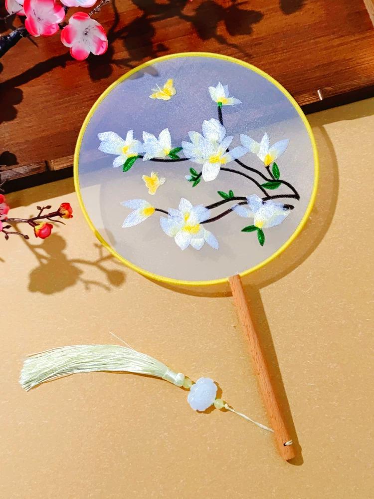 Su Embroidery Double-Sided Embroidered Traditional Fan for Dance, Ancient Costume Children's Fan, Hanfu Qipao Embroidered Fan