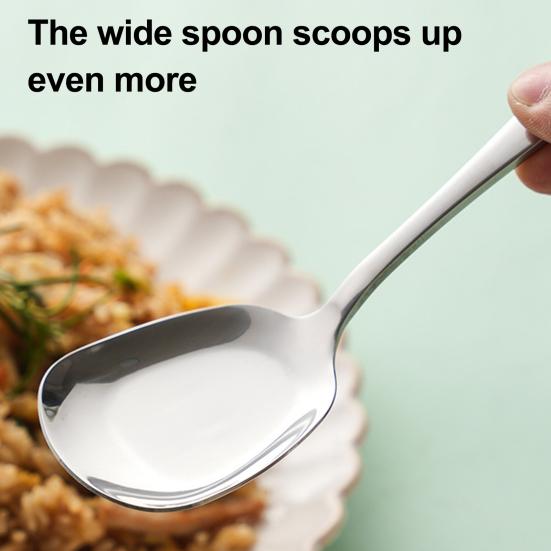 Yousheng Stainless Steel Square Head Soup Spoon Flat Bottom Anti-Spill Soup Ladle Thickened Ergonomic Handle Serving Utensil for Pasta Salad