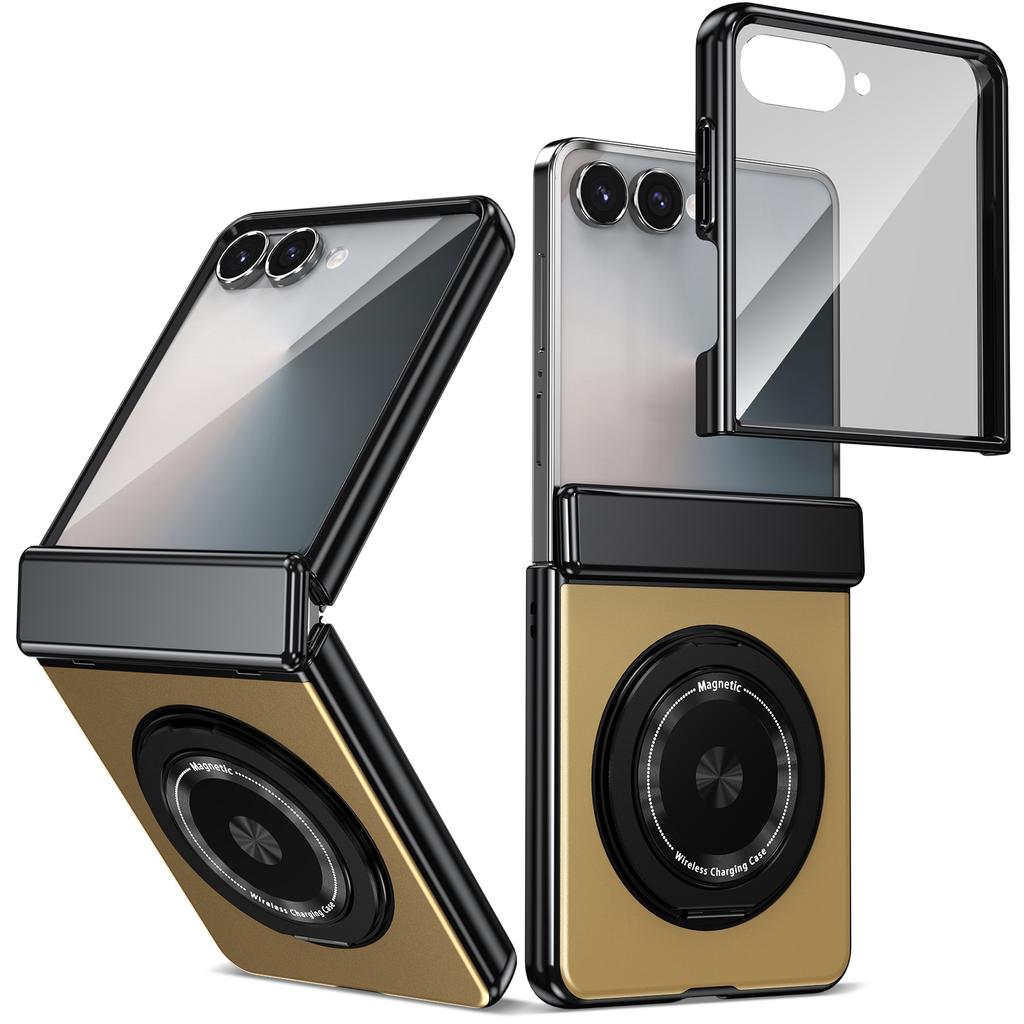 360 Rotating Ring Holder Magnetic Hinge Protection Phone Case for Samsung Galaxy Z Flip 7 6 5 4 3 Flip7 with Tempered Film Cover