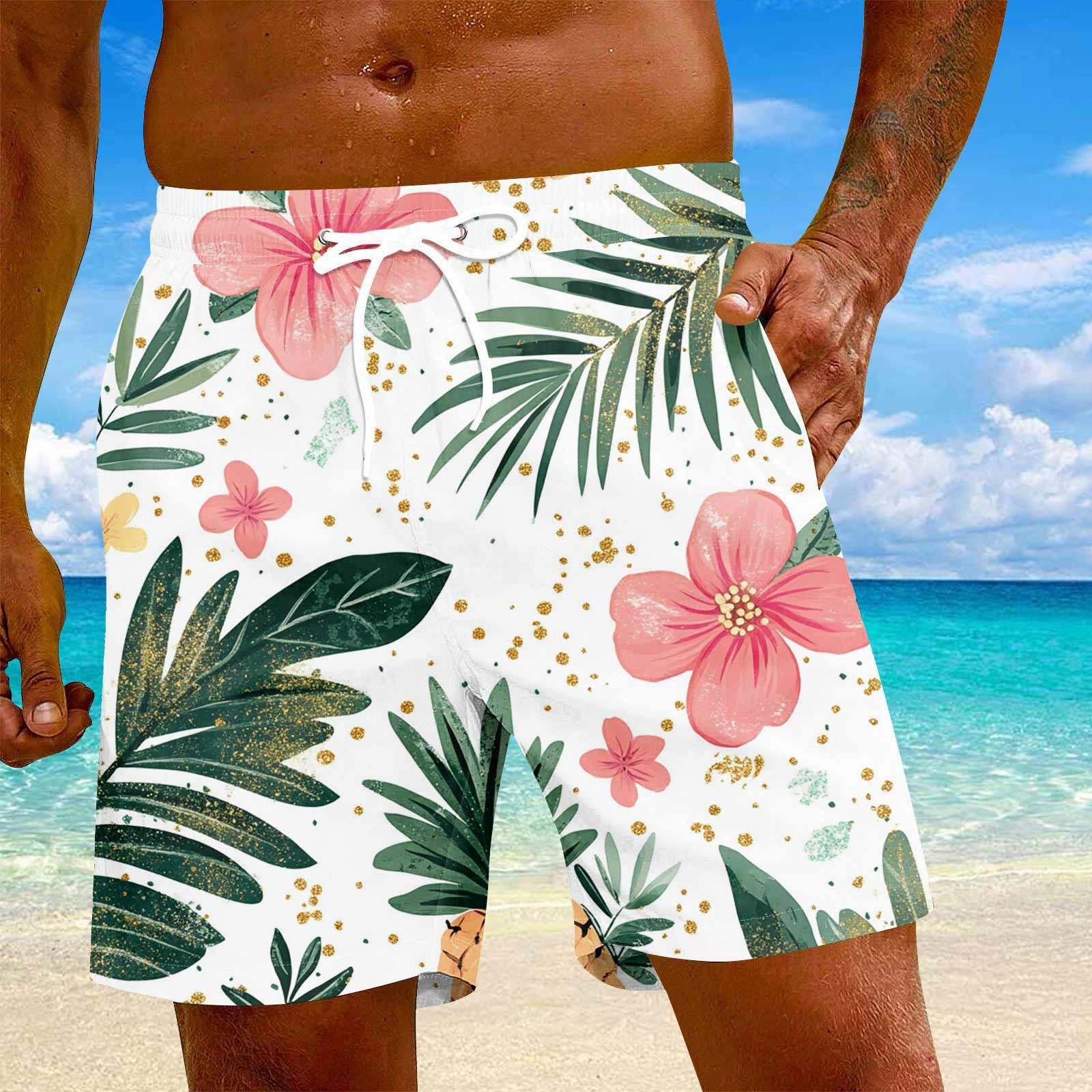 

Чоловічі повсякденні брюки для йоги з гавайським принтом і еластичною талією, пляжні шорти XXL рожевий