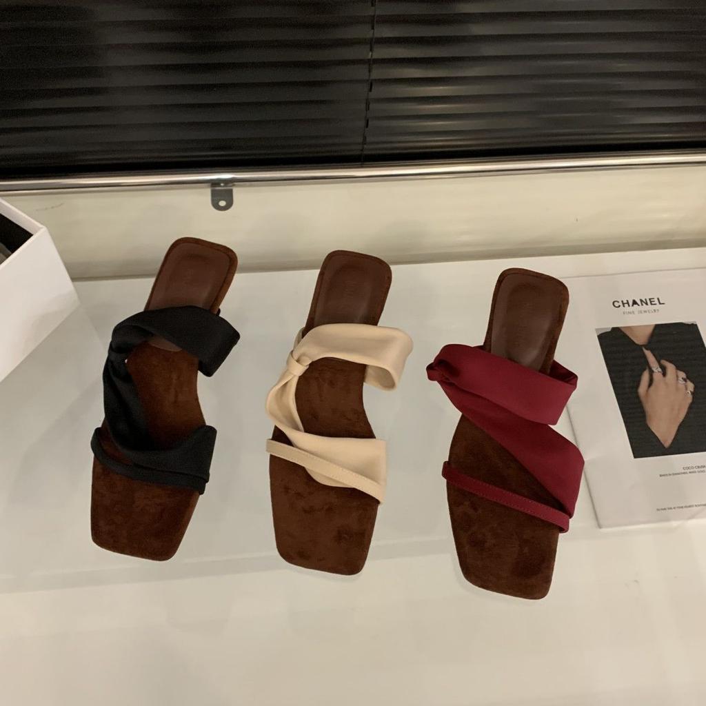 Wedge heel red French cool slippers fairy shoes wear 2025 new summer temperament with skirt sandals