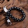 Retro Geometric Stainless Steel Black Leather Rope Braided European Ethnic Style Individuality Bracelet For Men