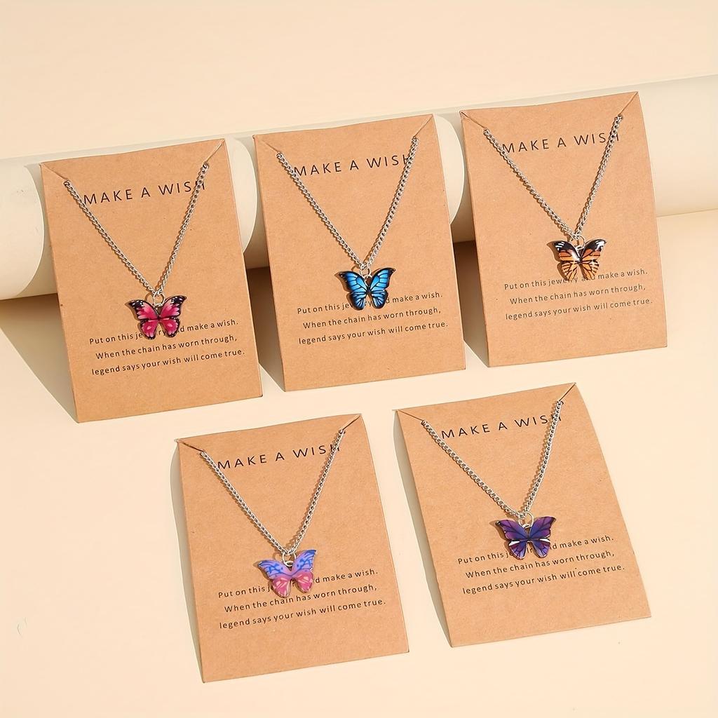 iF ME 5 PCS Colorful Butterfly Pendant Necklace Set Fashion Necklace Party Gift for Women Jewelry Accessories
