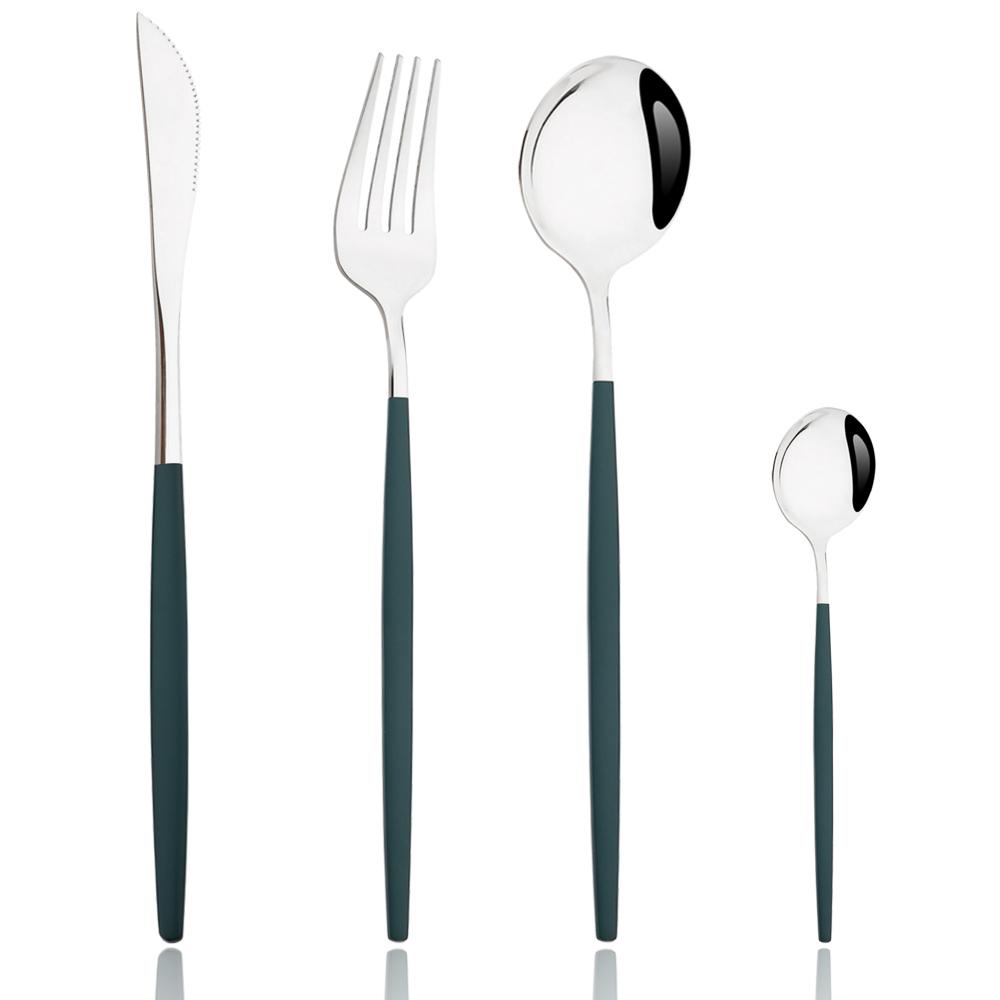 Drmfiy Pink Silver Stainless Steel Dinnerware Set Fork Knife Soup Ice Spoon Cutlery Set Western Flatware Kitchen Silverware Set