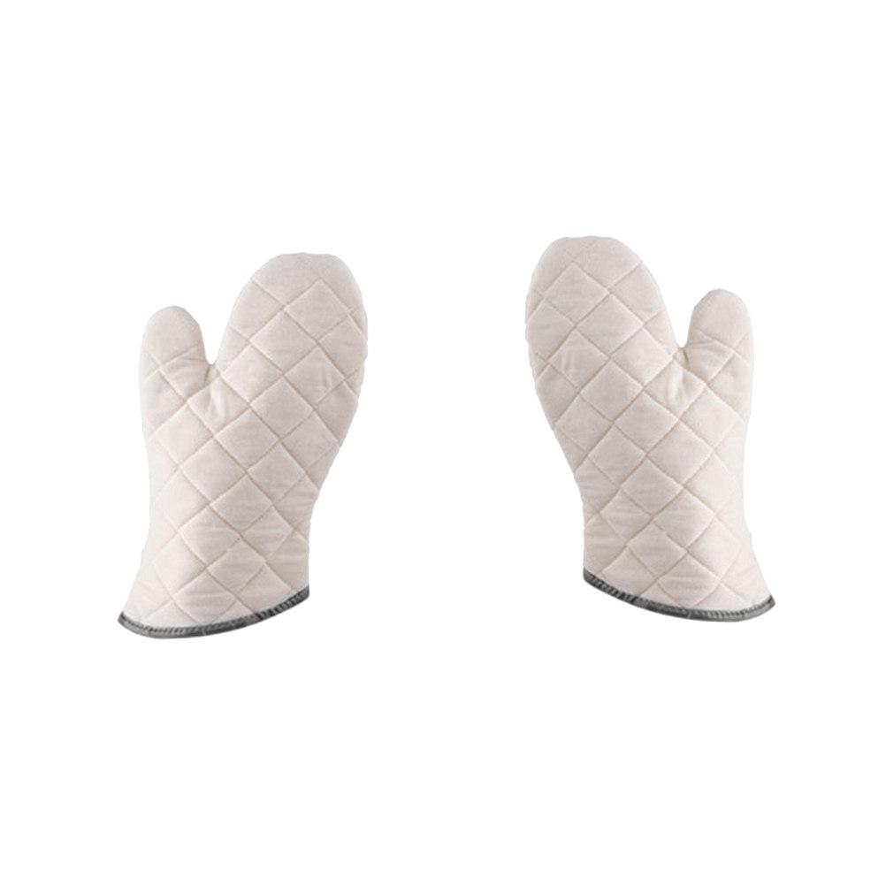 2Pcs White Cotton Oven Mitts Heat Resistant Kitchen Gloves for Cooking Bbq Microwave Toast Soup Non Slip Flexible Safe Large