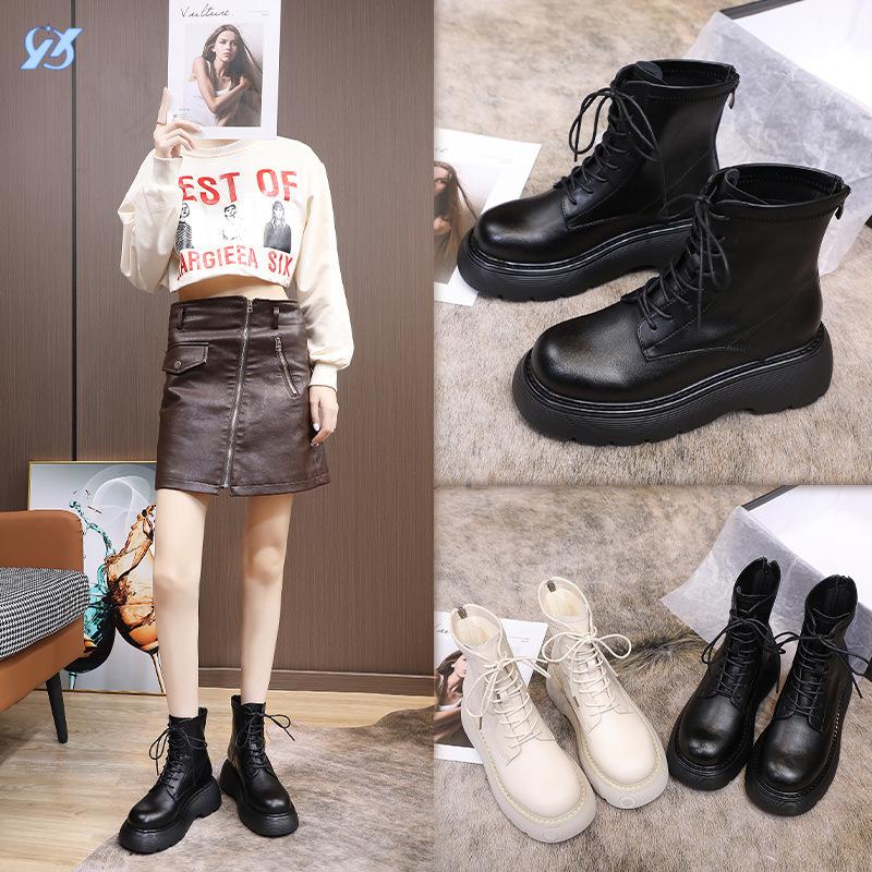 Leather Platform Martin Women's New Autumn and Winter Medium Tube Velvet Elastic Short Sub-size Single Women's Shoes