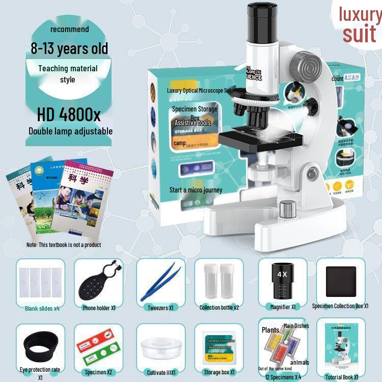Professional-Grade HD Optical Microscope for Children's Science, Middle School Use; Detects Bacteria; Junior High Exam Model