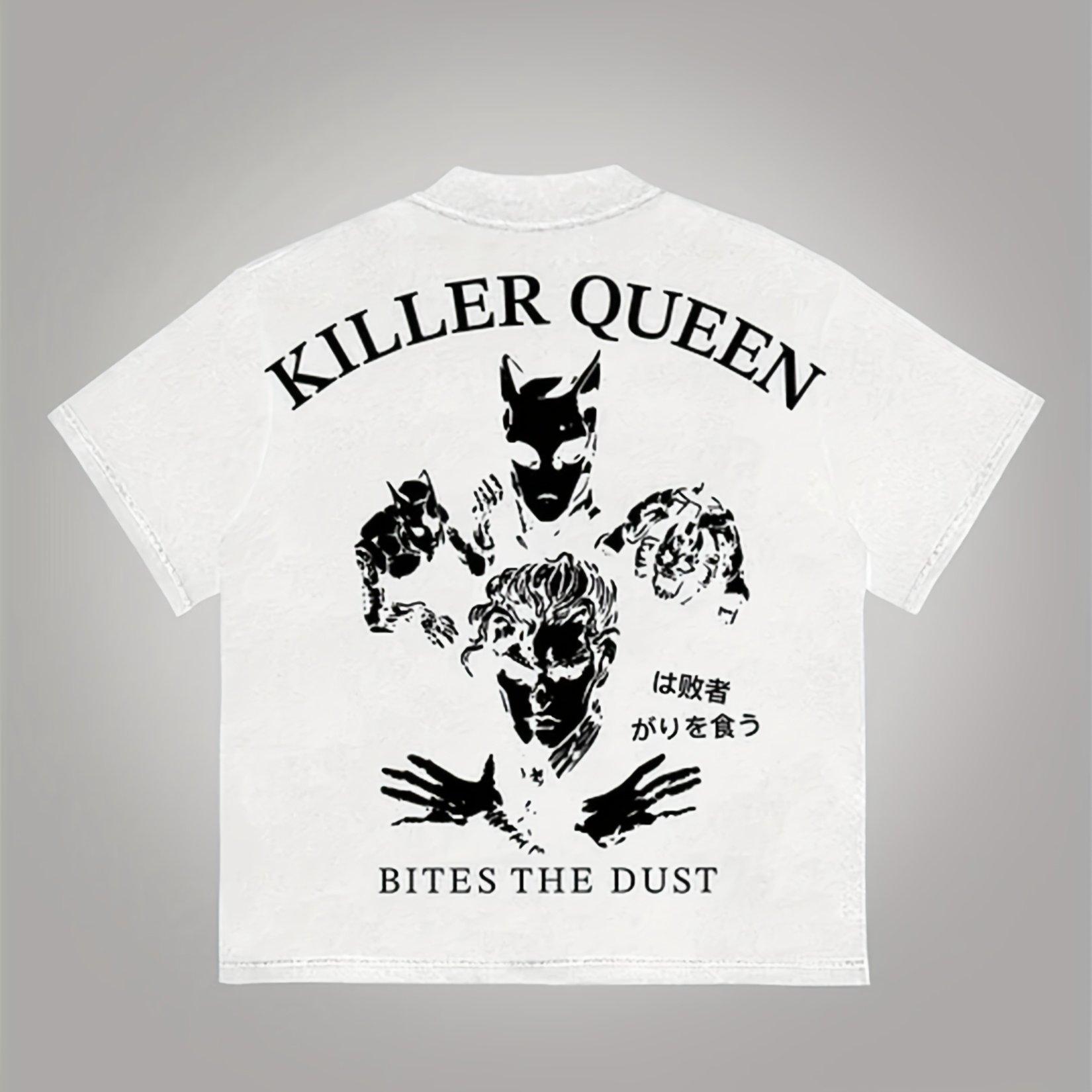 

American Hip Hop Y2K Vintage Jojo Killer Queen Pattern Cotton T-Shirt Summer Men and Women Vintage Fashion Streetwear 4XL
