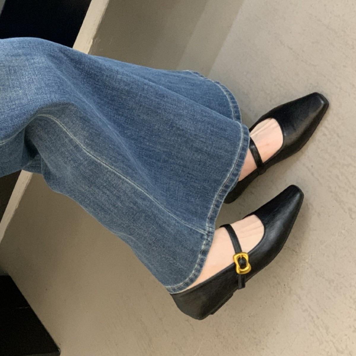 Spring French Ballet Style Square Head Flat-Soled Single Shoes Women S Shallow Mouth Low Heel One-Word Buckle Mary Jane Women S Shoes 35 6060₽
