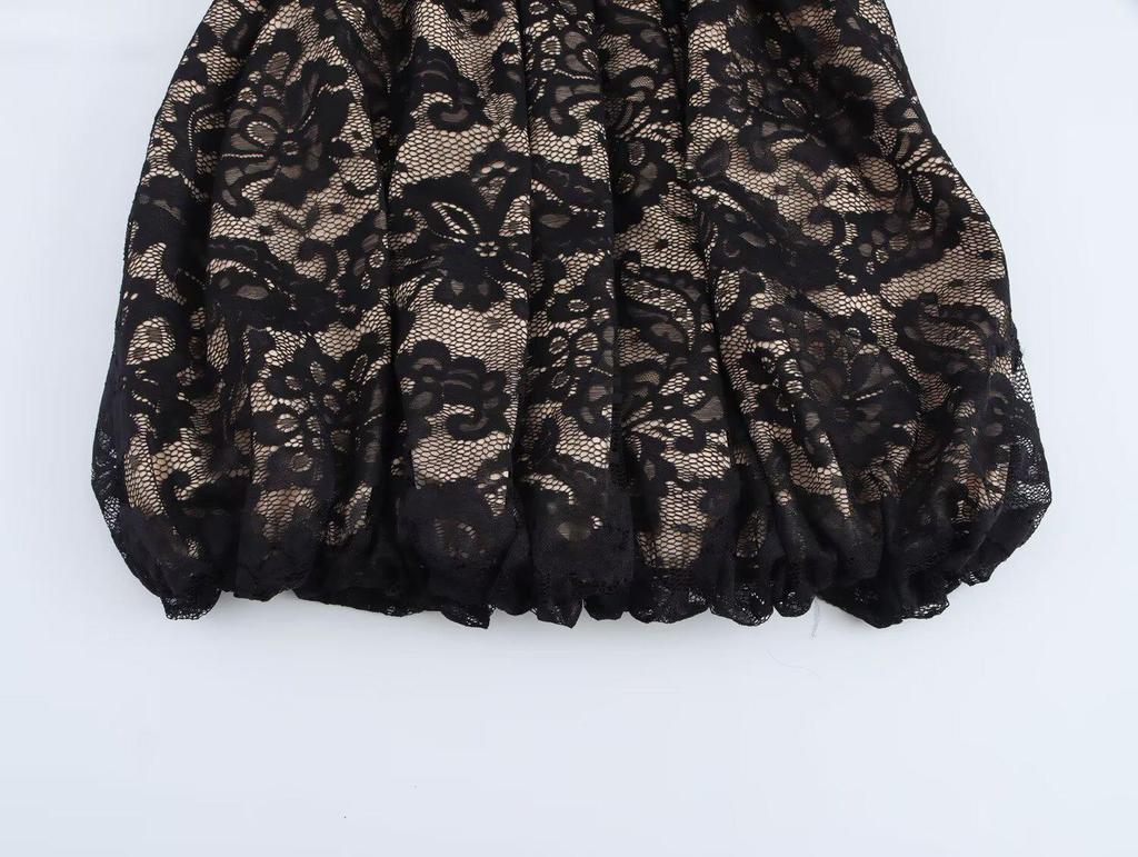 2025 Spring Women's Plus Size Lace Puff Sleeve Dress - Fashionable European & American Style