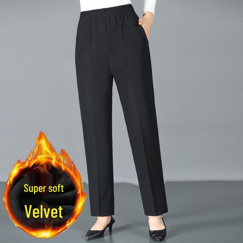 Plus Size High Waist Elastic Pants for Middle-Aged Women - Straight Leg, Casual Grandma Pants