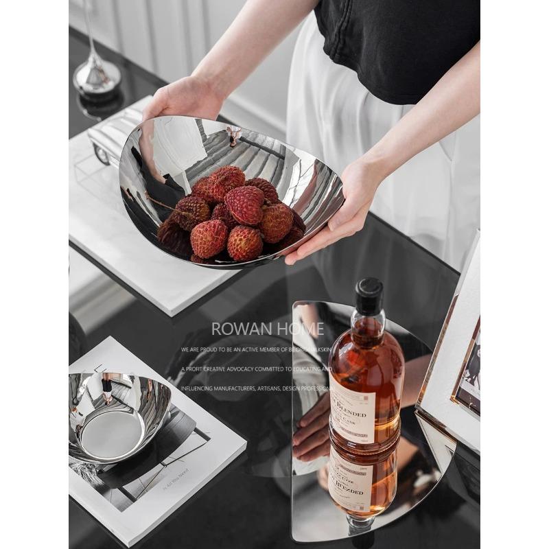 Nordic Stainless Steel Serving Tray Luxury Fruit Bowl Metal Plate Dishes for Candy Dessert Snack Hotel Home Decoration